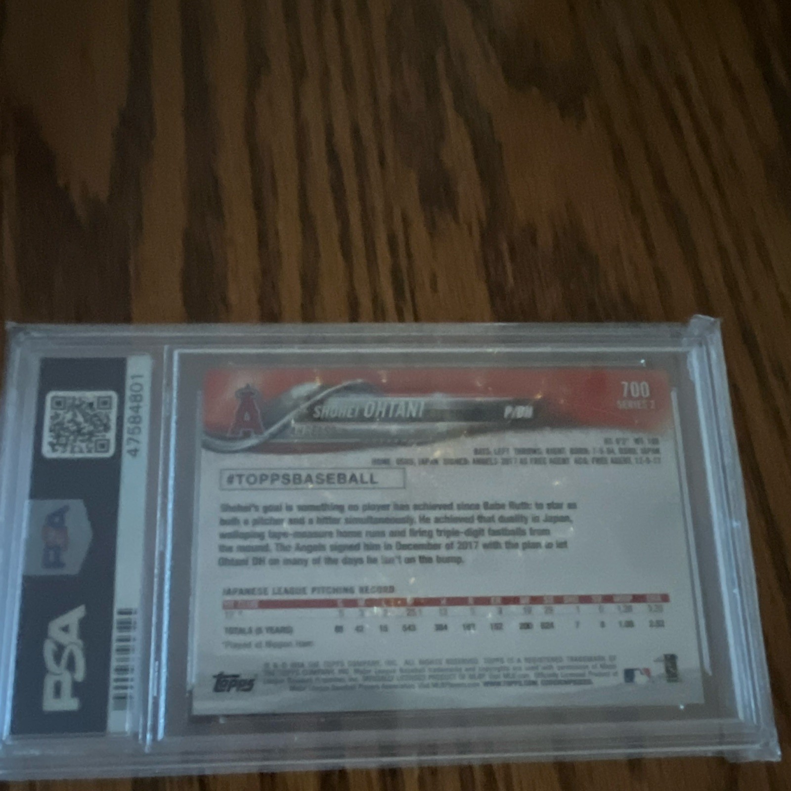 Topps 2018 Shohei Ohtani Rookie Card #700 White Jersey Angels PSA 10 view 2