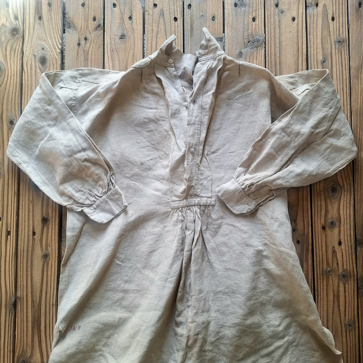 【1880s】French Antique White Linen Biaude Antique French Peasant Smock Biaude Hemp Linen Workwear 1880-1910