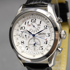 [N MINT] SEIKO Perpetual Calendar 7T86-0AC0 44mm Chrono Alarm White QZ Men Watch