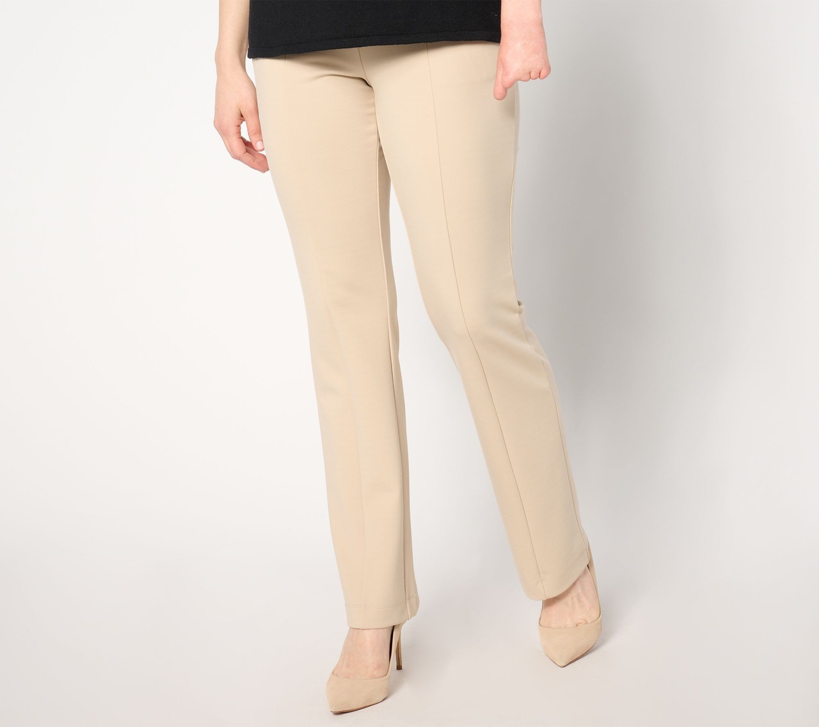 Isaac Mizrahi Live! Women's Petite Pants PM Icon Crepe Baby Bootcut Brown