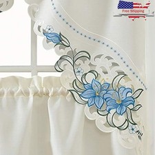 Multicolor Floral Embroidery Valance Curtain Set Elegant Home Decoration 3pcs US