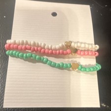 Beaded Heart Charm Multicolor Bracelets Set Plastic Dangle Jewelry