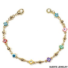 14K Gold Plated Evil Eye Amulet Bracelet Oro Laminado Mal De Ojo Pulsera 7.5