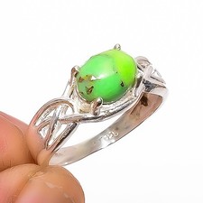 Natural Copper Green Turquoise 925 Sterling Silver Solitaire Ring s.6.5 R645-13