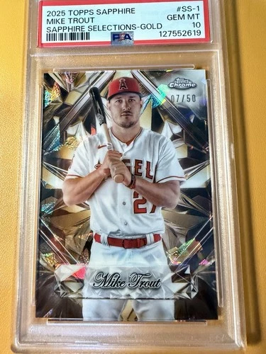 2025 Topps Chrome Sapphire Mike Trout /50 Sapphire Selections Gold PSA 10