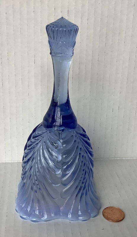 Vtg FENTON * BEAUTY Opalescent Blue Swirl Art Glass Bell