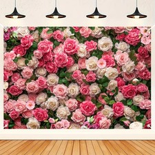 Pink White Rose Floral Flower Wall Backdrop 7x5 Ft Photo Background HY067DX