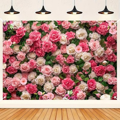 Pink White Rose Floral Flower Wall Backdrop 7x5 Ft Photo Background HY067DX