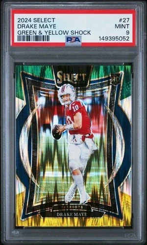 2024 Select #27 Drake Maye PSA 9 Green & Yellow Shock Rookie RC