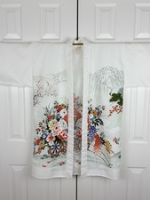 Vintage ICHI BAN Womens Japanese Kimono White Floral Knee Length Satin Polyester