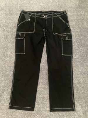 True Religion Bobby Baggy Cargo Pant Mens TAG 40 - 42x30 Jet Black White Stitch
