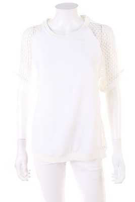 LUXURY FASHION Kurzarm-Bluse Mesh Einsatz L weiß