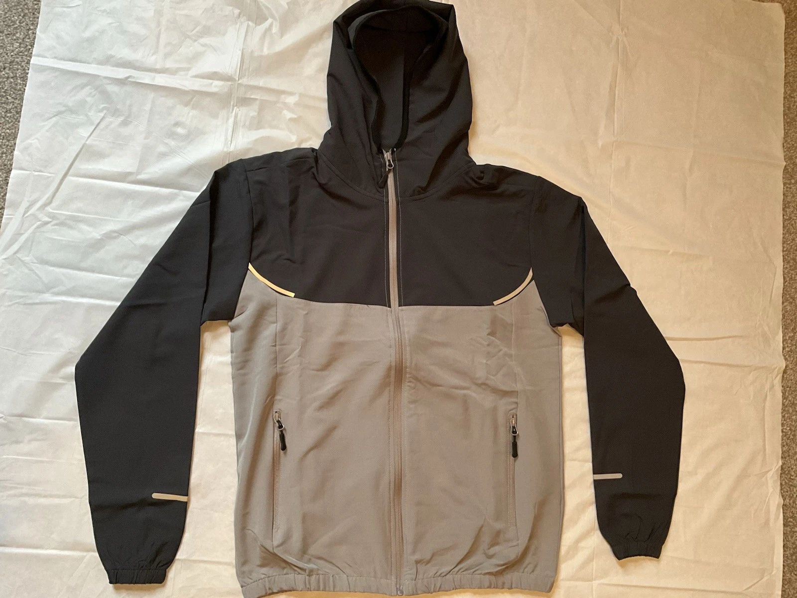 Mens Hooded Tracksuit Sport Stretch Outdoor Polyester Fitness Gym Size LARGE