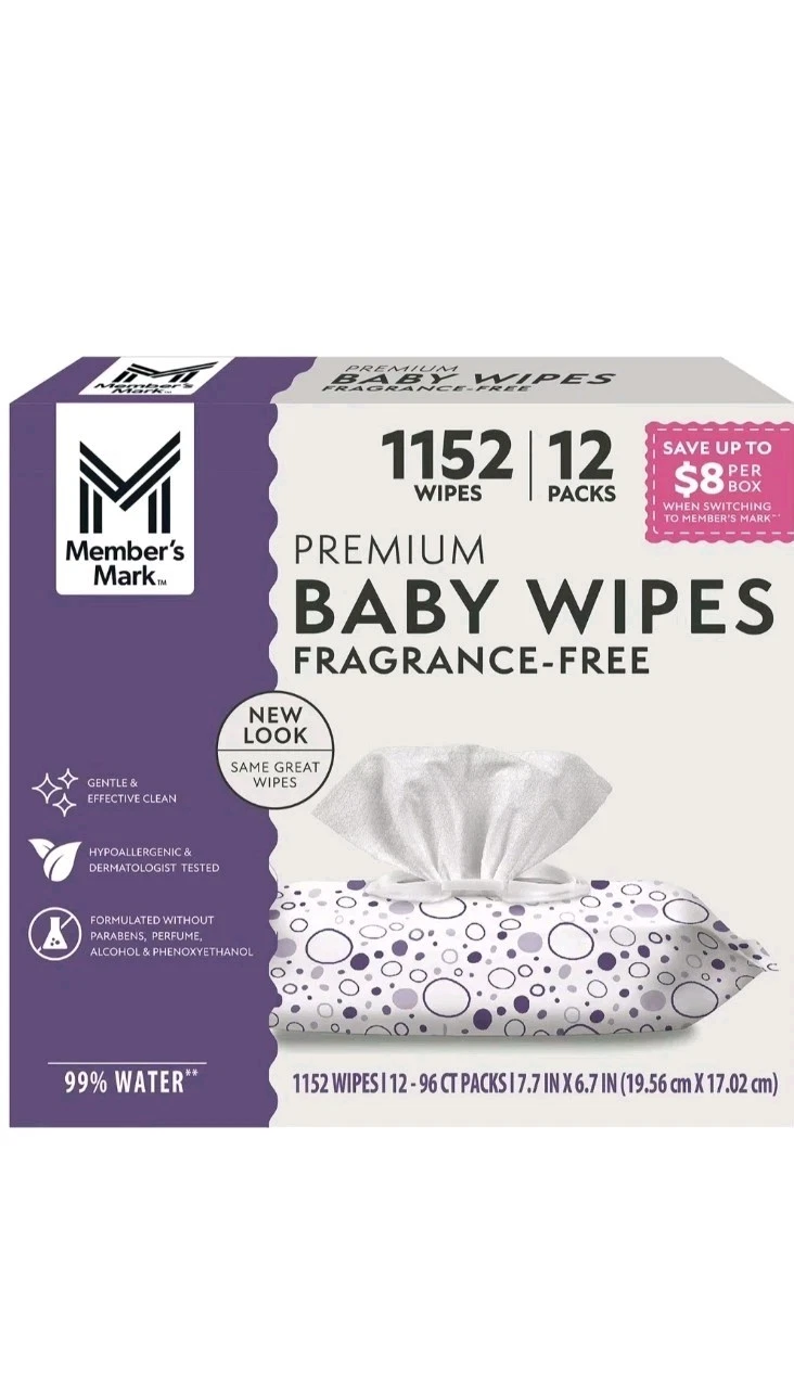 Member's Mark Premium Baby Wipes, Fragrance Free 12 pk 1152 Wipes Free Shipping
Opens in a new windo