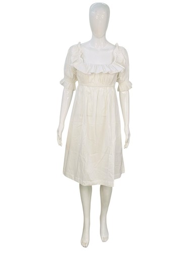 Doen Blanc Femmes Solide Coton Œillet Brodé à Volants Plissé Midi Robe XXS - Photo 1 sur 14