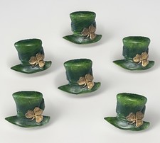 VTG  St Patrick's Day Leprechaun Hat Tabletop Decor 6 Napkin Rings Folk Style
