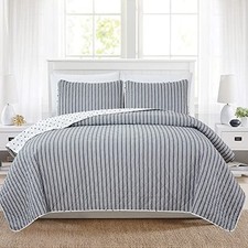 3 Piece Reversible Quilt Set with Shams All-Season Soft King White / Grey