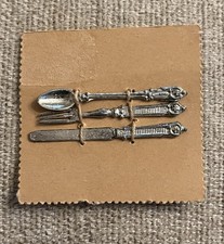 Antique German Dollhouse Or Doll Silverware Set, Spoon Fork Knife on Card, 1.75  