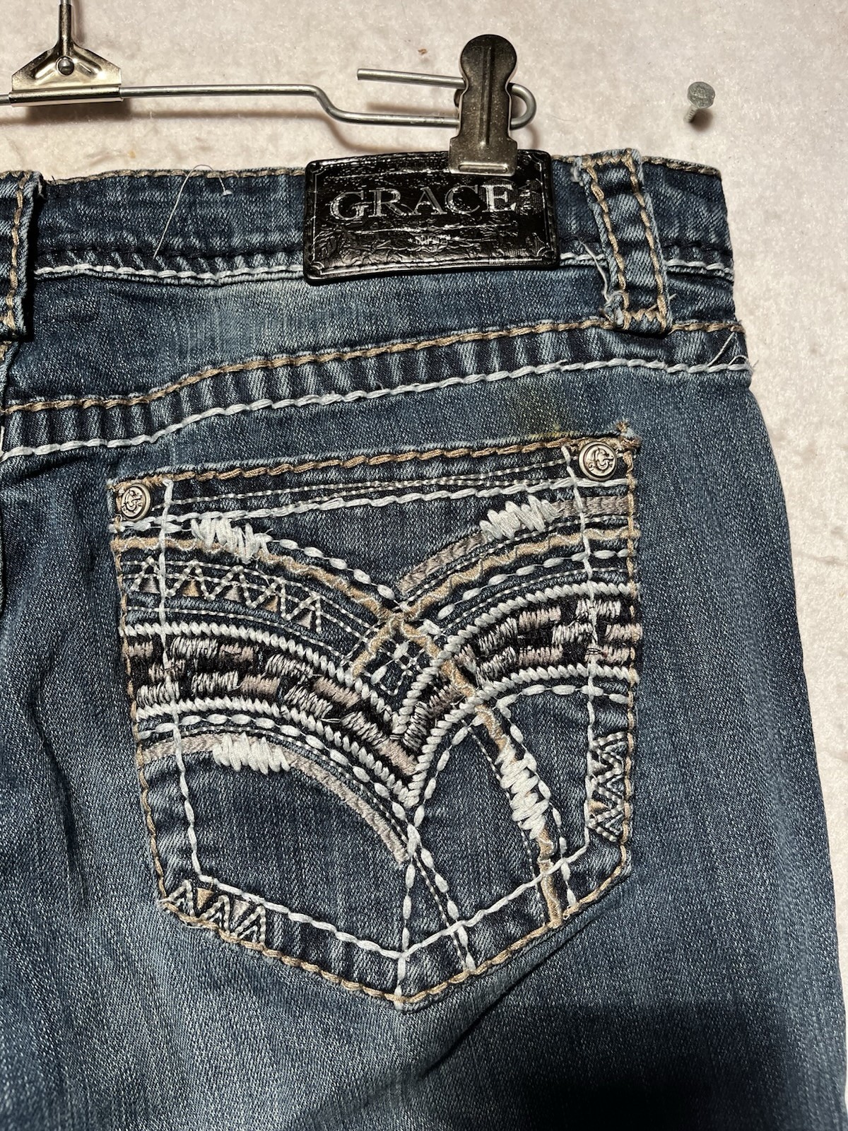 Grace In La Jeans Womens size 32 Easy Fit Straight Embellished Western  Stretch