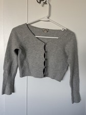 J.Crew Cashmere Cropped 100 Cardigan Womens XS Gray Button Front