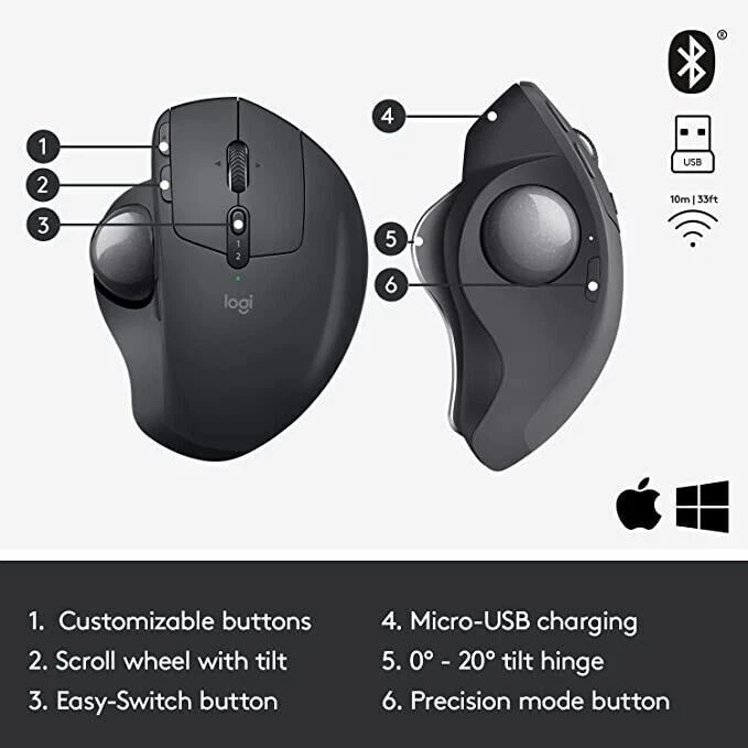 Logitech MX Ergo Plus Wireless Mouse Graphite Mouse only -No Metal Plate/Dongle - Image 2 of 4