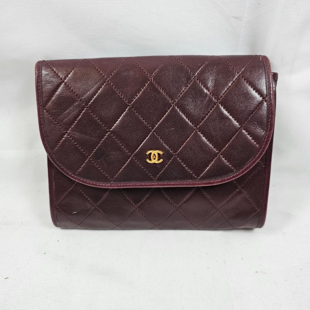 Chanel 1980s Burgundy Quilted Leather Shoulder Bag with Gold Hardware