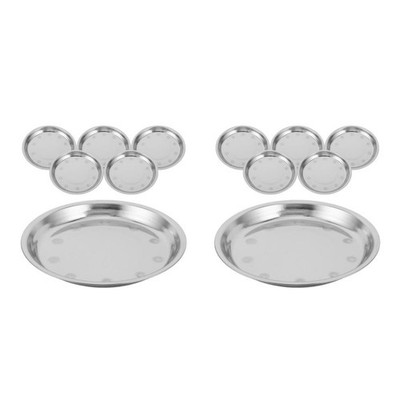2 Pieces Grillpfanne Aus Edelstahl Runde Servierplatte Essensteller Für Buffet