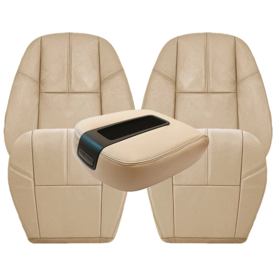 For 2007-2014 GMC Yukon XL 1500 Front Bottom & Back Leather Seat Cover Tan - Image 2 of 4