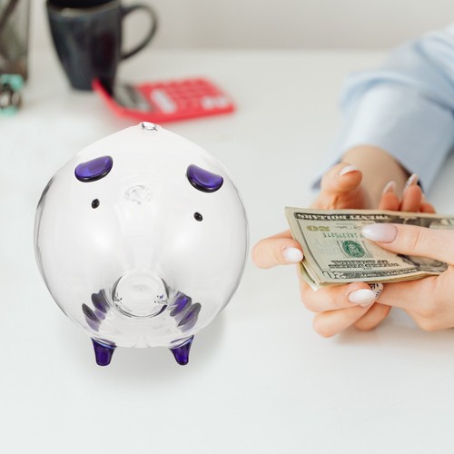 Glass Piggy Bank Child Living Room Decor Save Spend Share Money Jar - Picture 6 of 12