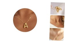 Gold Initial Necklaces for Teens Women, Teen Gifts Trendy Bubble Letter A-Gold