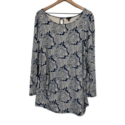 Talbots Womens Scoop Neck Long Sleeve Paisley Tunic Length Blouse Size 3X Petite