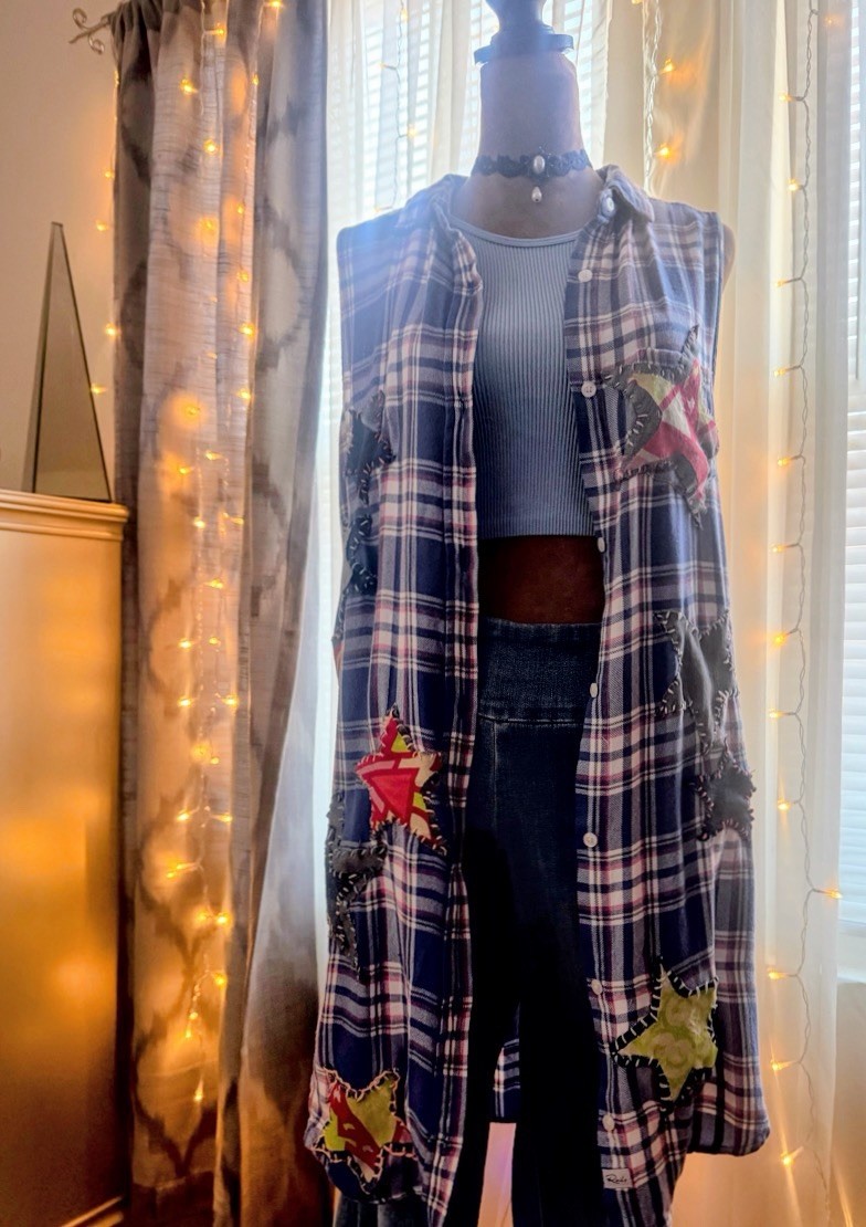 Handmade Sleeveless Patchwork Button-Down Duster … - image 3