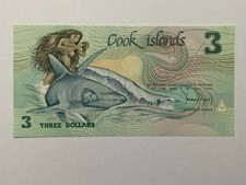 👀COOK ISLANDS 1987 THREE DOLLARS BANKNOTE HIGH GRADE UNC SCARCE THUS 👀