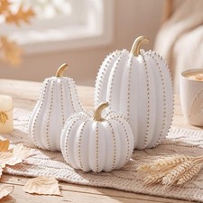 3 Pcs Fall Pumpkin Decorations White Gold Decorative Pumpkins