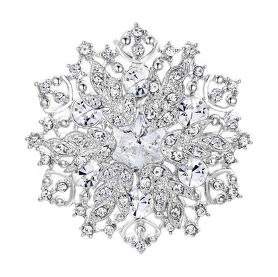 EVER FAITH Austrian Crystal Elegant Winter Snowflake Corsage Brooch Pin Pink