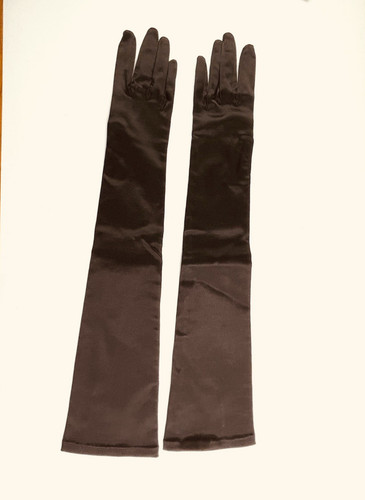 Black Satin Gloves 19 in Over Elbow Hand Hemmed Sz 7 Formal Wedding Party Prom