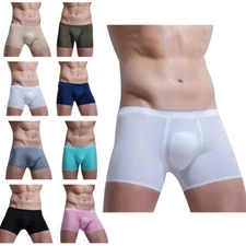 Mens Semi See Through Boxer Briefs Low Rise Bulge Pouch Shorts Solid Underwear 
