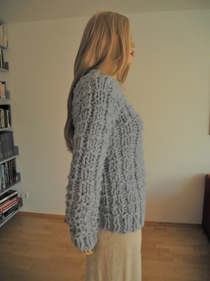 Herren Woll Pullover Hellblau dicke große Maschen Gr. S - Bild 4 von 4