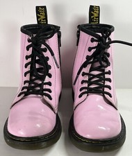 Dr. Martens Doc 1460 Combat Boots Girls Kids US Sz 2 Pink Patent Leather Shoes