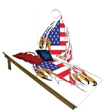 Cornhole Boards BEANBAG TOSS GAME USA Flag Eagle Claw White w Bags Set 