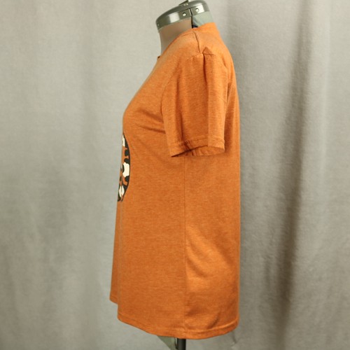 Leopardenmuster Kürbis Grafik T-Shirt Herbst Herbst Halloween Kurzarm Orange S - Bild 5 von 19
