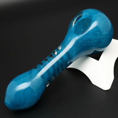 4.5'' Spiral Heavy Glass Smoking Pipe Sapphire Blue Smoke Bowl Tobacco Spoon Nice