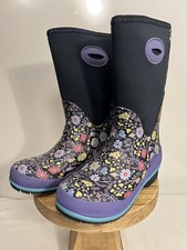 WESTERN CHIEF KIDS FLORAL FUN PULL ON NEOPRENE RAIN SNOW BOOT SZ 1 NAVY 2401818