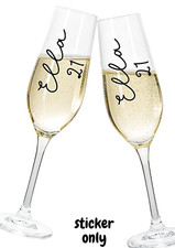 Personalised Vinyl Sticker Flute Pint Glass Birthday Party Name Age 18 21 30 40