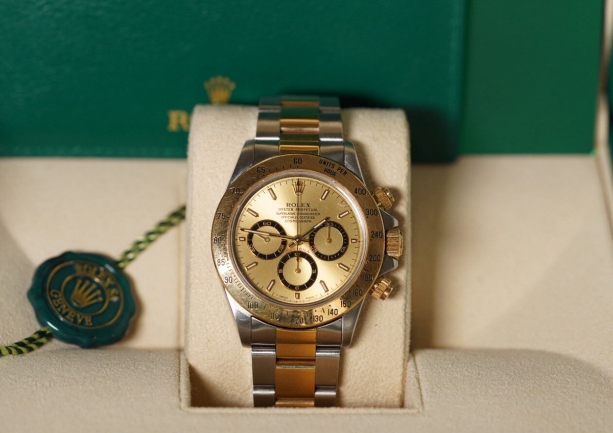 Rolex Daytona Zenith 18k Yellow Two Tone Champagne Dial Watch 40mm 16523