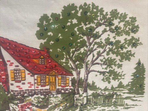Vintage Linen 1966 Sequined Hanging Calendar ‘Bless This House’ Pretty Red Green - Picture 9 of 19