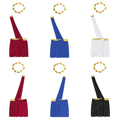 US Mens Greek Uniform Toga Strap Skirt Garland Costume Set Headwear One Shoulder