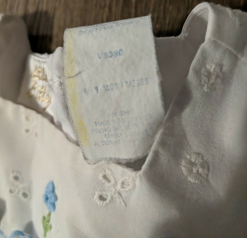 Abito vintage Little Billy pizzo neonata bambina floreale a quadri 6-9 M blu bianco - Foto 2 di 4