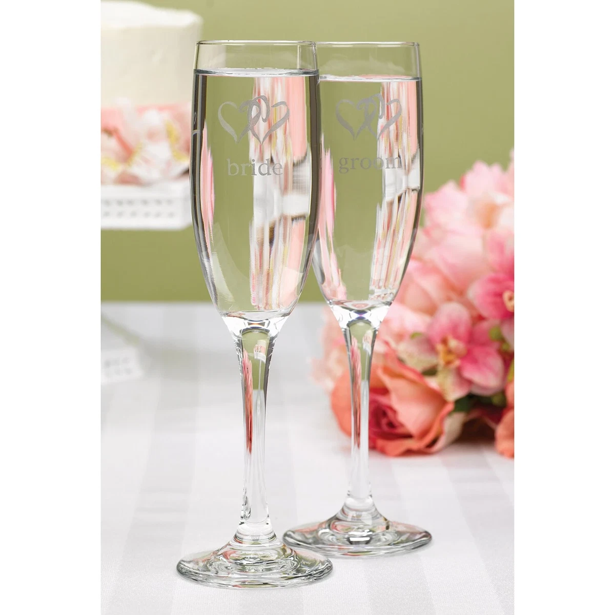 Lot De 2 Flûtes à Champagne Mariage - Gravure Mr & Mme Hortense B. Hewitt
