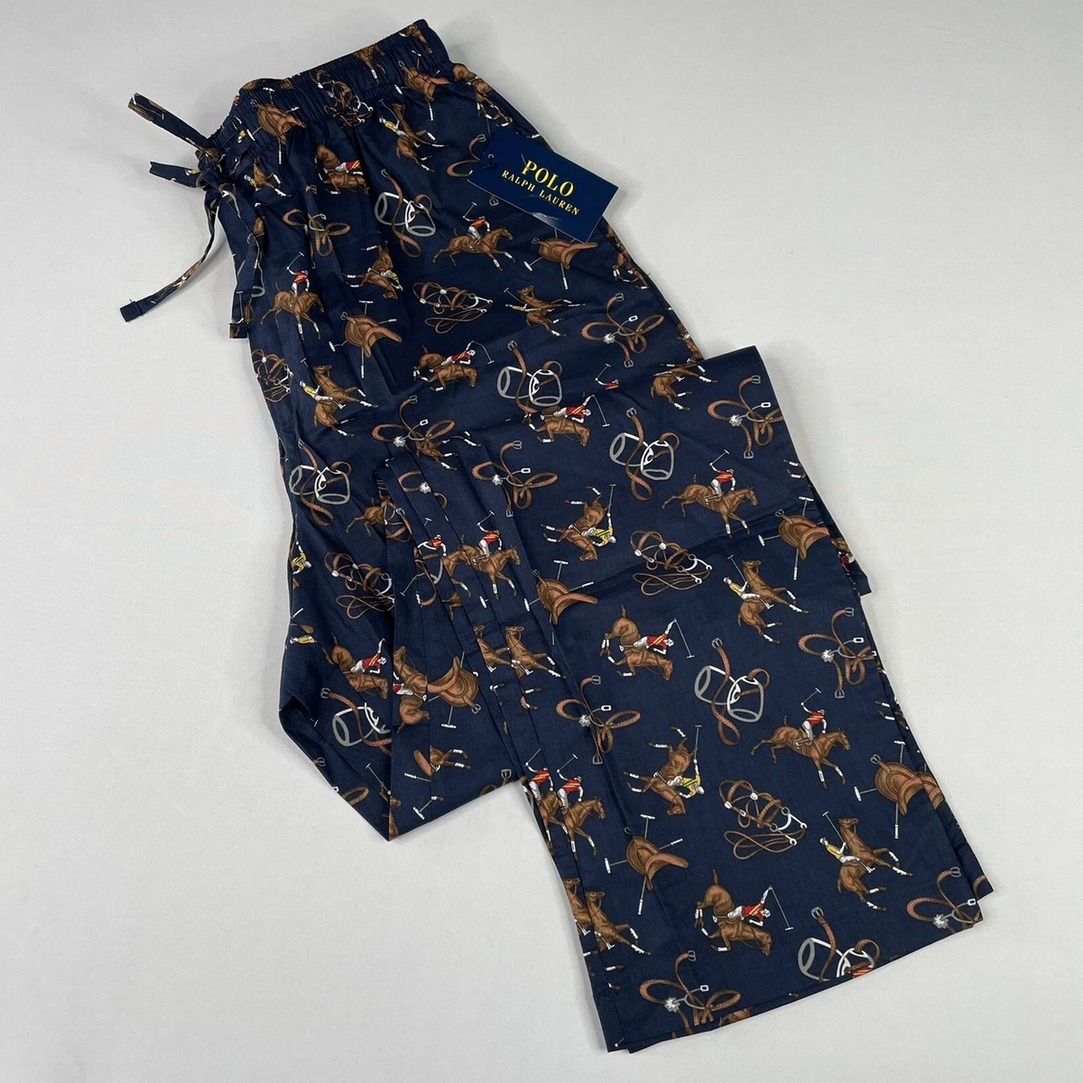 Polo Ralph Lauren Mens LARGE Cotton Navy Lounge Pajama Pants Horse & Jockey